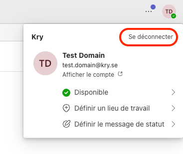 Menu de profil Teams avec l'option Se déconnecter mise en évidence
