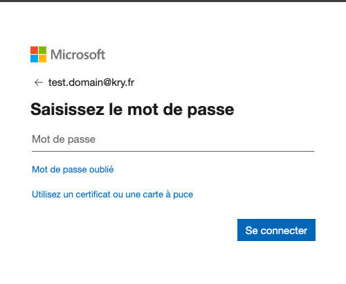 Écran de connexion Microsoft demandant le mot de passe pour le nouveau nom d'utilisateur